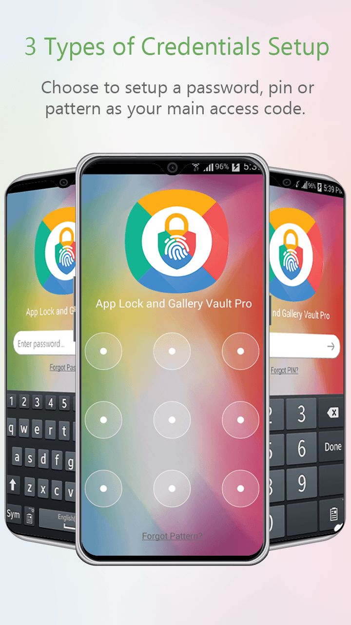 App Lock and Gallery Vault password PIN and pattern setup artwork