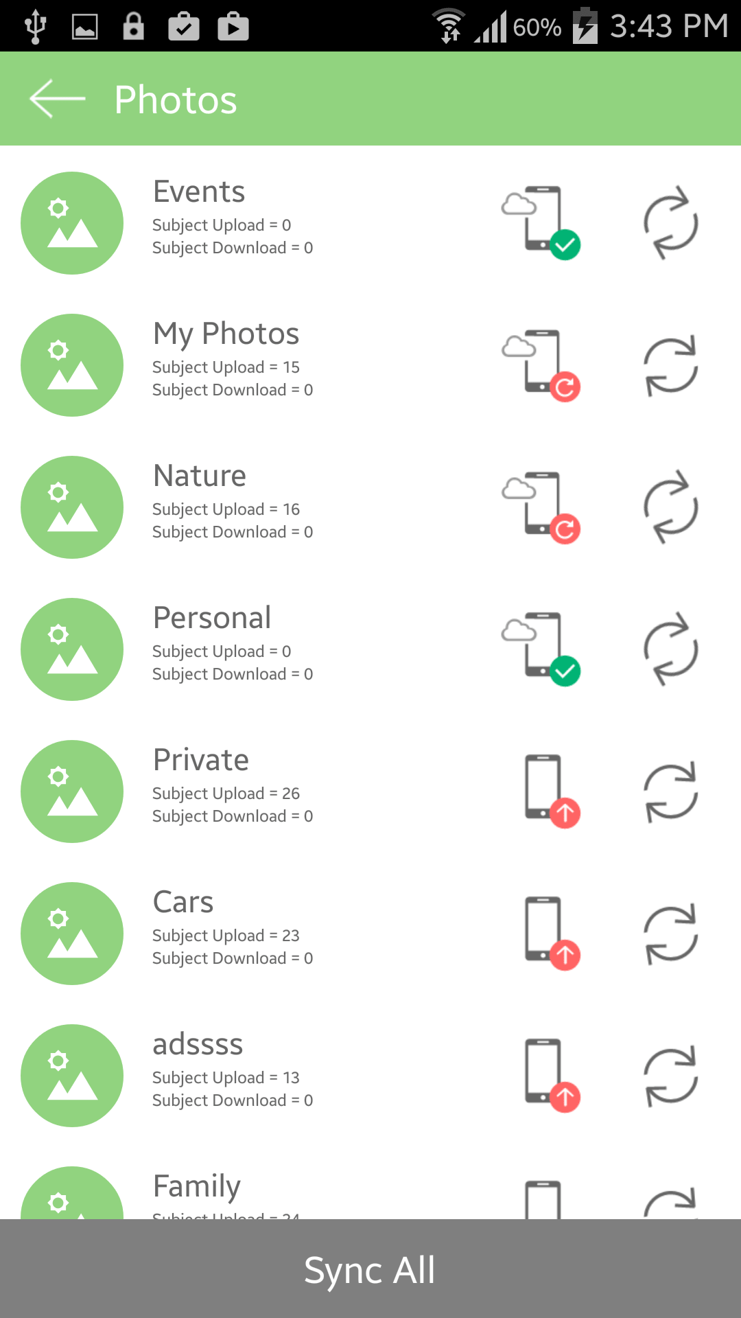 App Lock and Gallery Vault photo synchronization screen